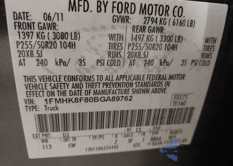 2011 Ford Explorer Limited from USA, damaged, VIN 1FMHK8F80BGA89762